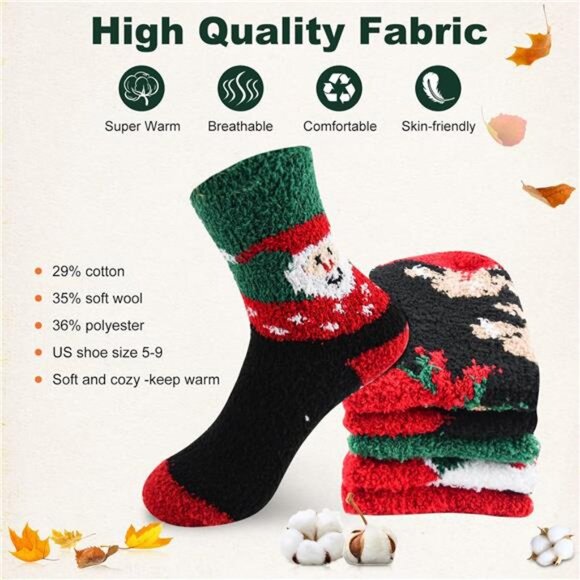 New 5 Pairs Wool Socks for Women - Cute Fuzzy Warm Colorful Crew Socks - Picture 4 of 6